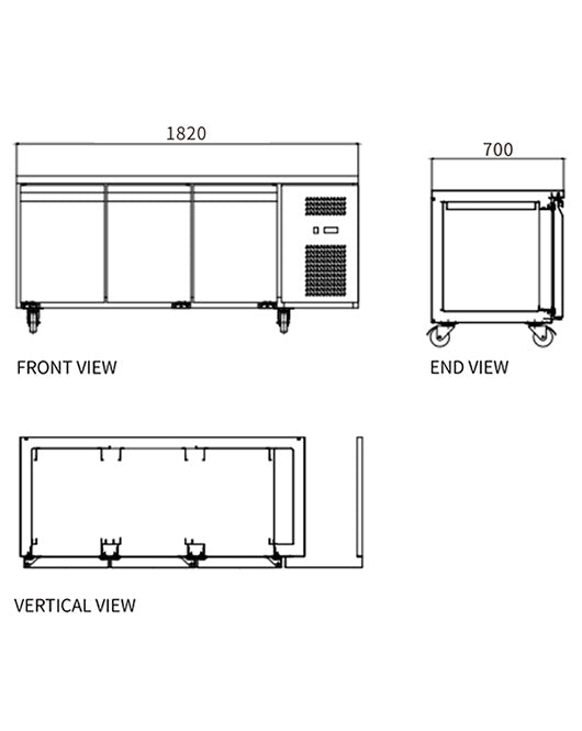 Stainless Steel Triple Door Workbench Fridge GNR1820T3 - 2