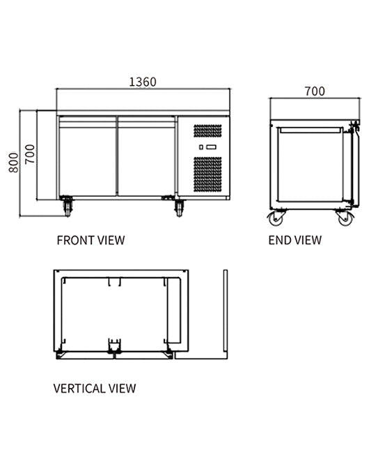 Stainless Steel Double Door Workbench Freezer GNR1360T2 - 2