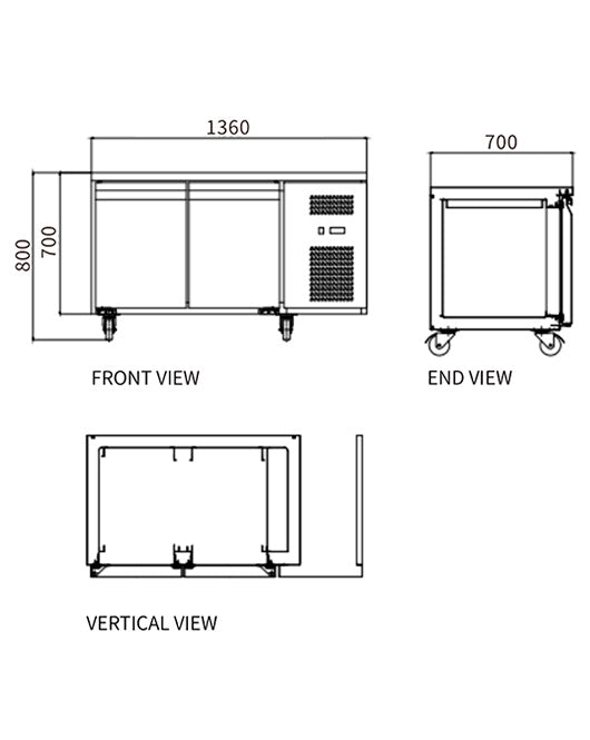 Stainless Steel Double Door Workbench Freezer GNF1360T2 - 2