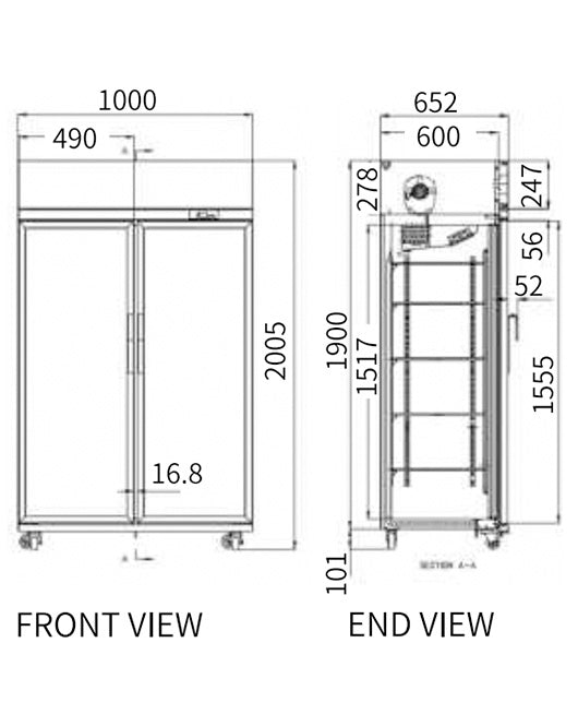 Double Glass Door Upright Display Fridge LC-1000FS - 2