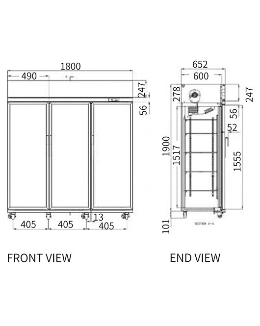 Triple Glass Door Upright Display Fridge LC-1800FS - 2