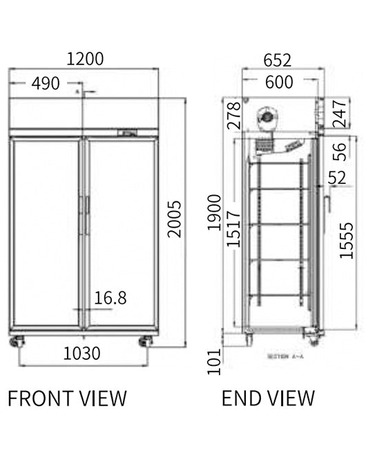 Double Glass Door Upright Display Fridge LC-1200FS - 2