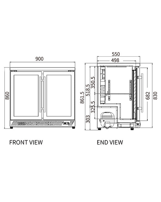 Under Bench Double Door Bar Cooler BT-900FS/F - 2
