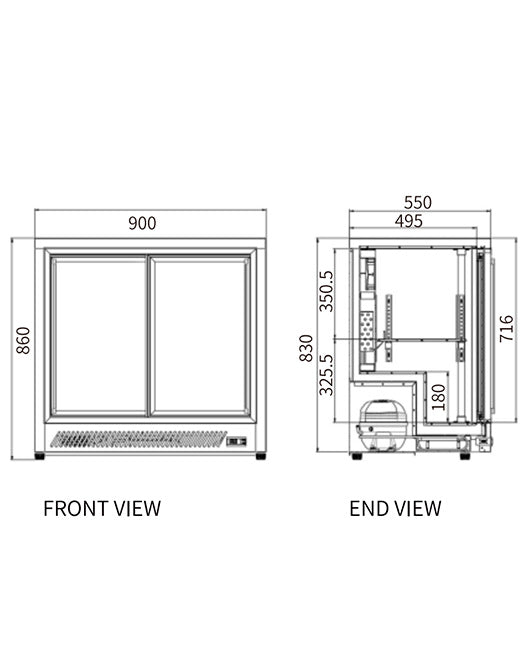Under Bench Double Sliding Door Bar Cooler BT-900FYS/FY - 2