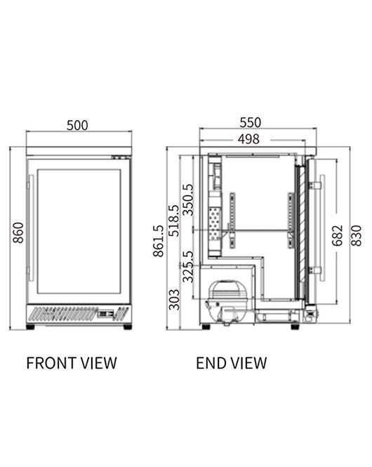 Under Bench Single Door Bar Cooler BT-500FS/F - 2