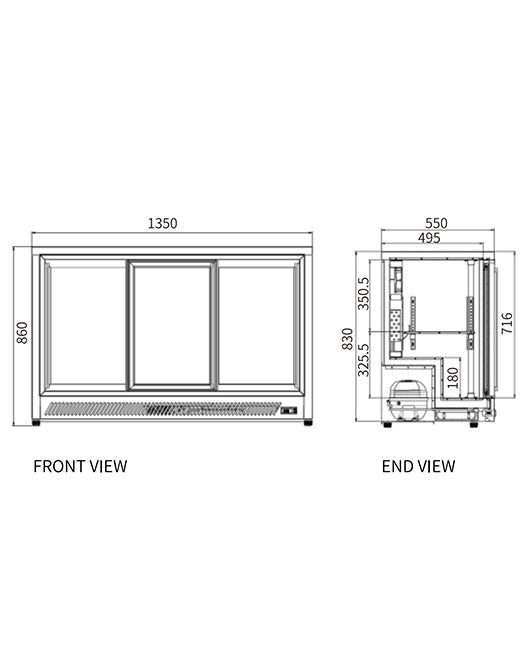 Under Bench Triple Sliding Door Bar Cooler BT-1350FYS/FY - 2