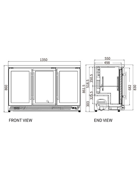 Under Bench Triple Door Bar Cooler BT-1350FS/F - 2