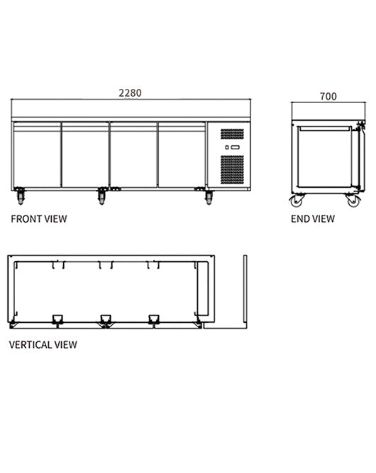 Stainless Steel Four Door Workbench Freezer GNF2280T4 - 2